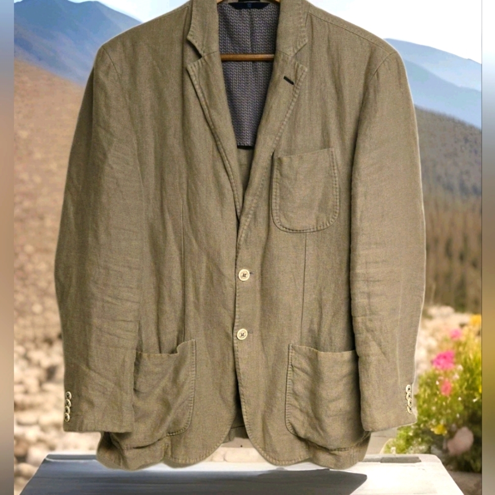 Massimo Dutti Men's Jacket  Linen Blazer Size 50 Light Brown. Worn Few Times